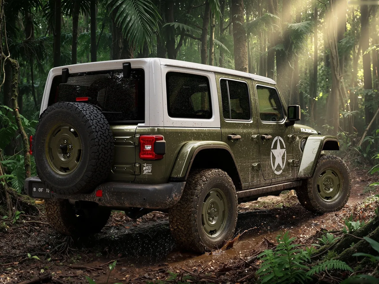 Jeep Wrangler Sarge (2027) – zadní tříčtvrteční pohled