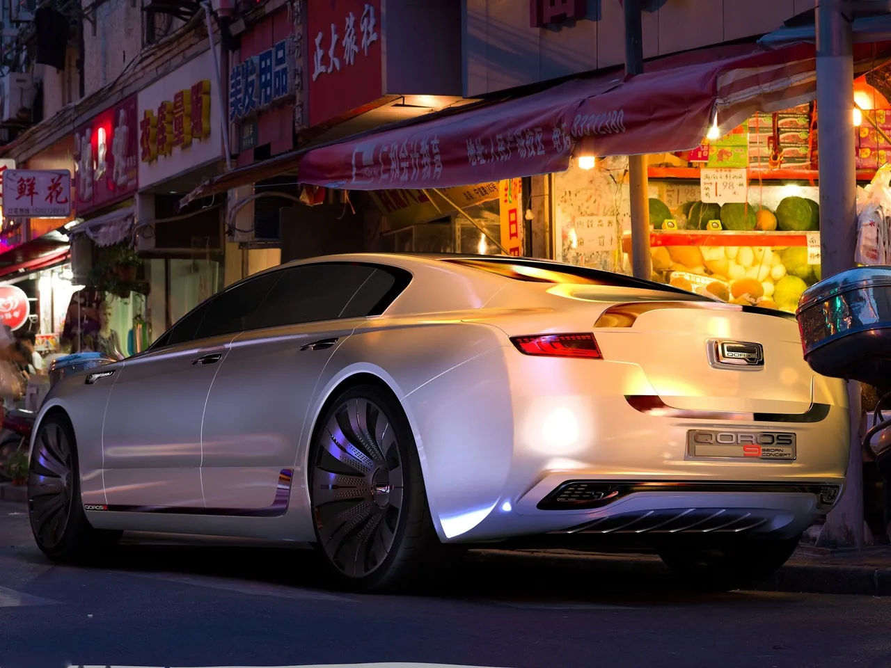 Qoros 9 Sedan Concept (2014) – zadní tříčtvrteční pohled