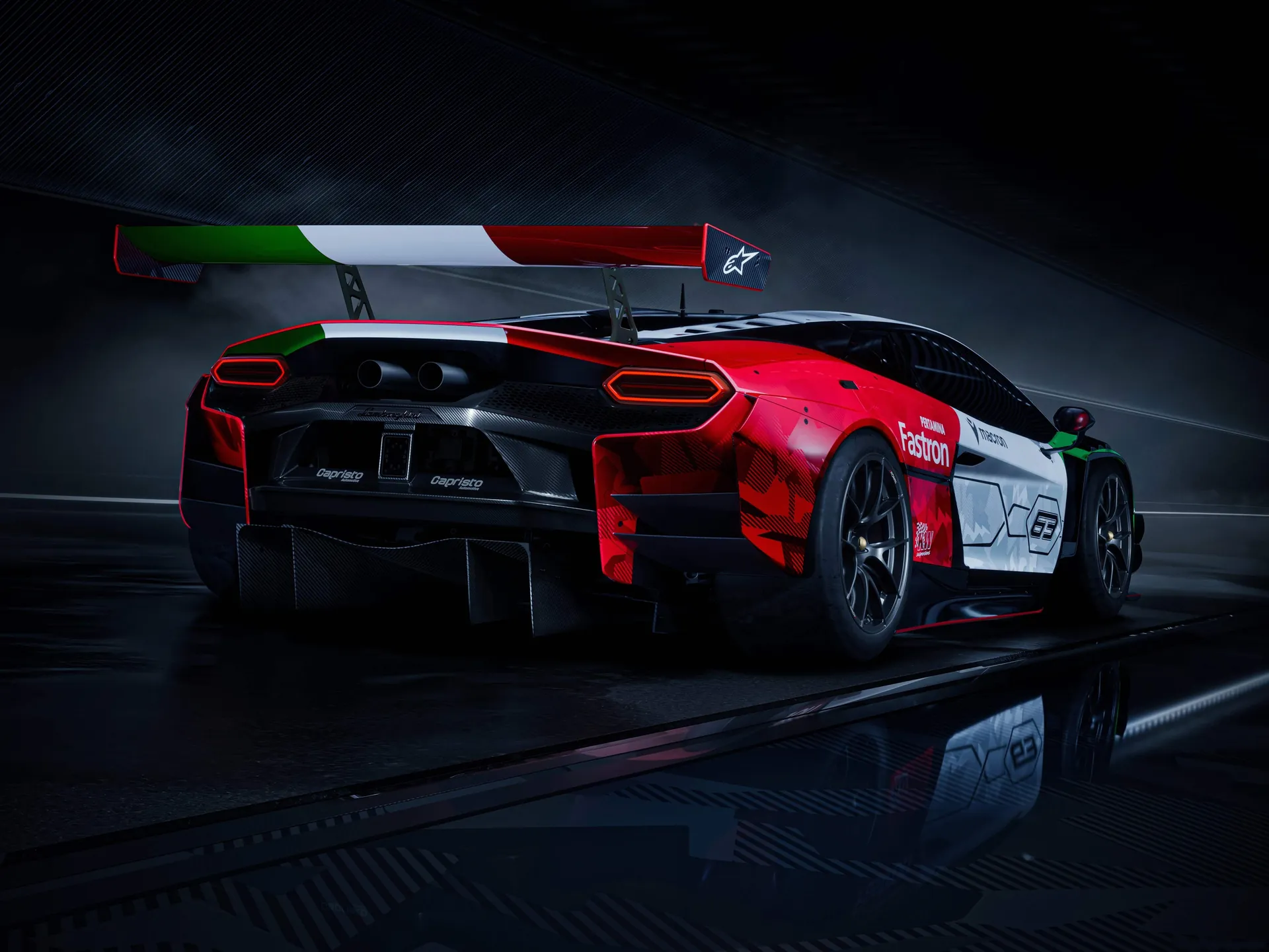 Lamborghini Temerario GT3 (2026) – zadní tříčtvrteční pohled